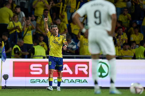 La liga 2024-25: Las Palmas' Alberto Moleiro celebrates scoring his side's opening goal against Real Madrid